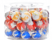 Karácsonyi Gömb Függelék (arany, kék, piros) Hengerben /50x15g/ Tejcsokoládé